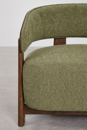 Olea armchair – close-up of oak frame and seat junction