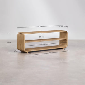 Tinsley TV cabinet – corner shelf detail, light mango wood