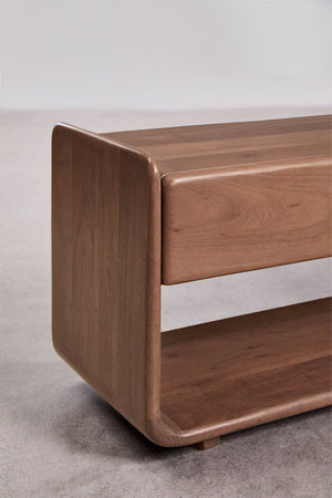 Tinsley TV stand – front view, dark acacia wood