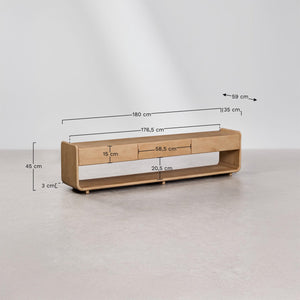 Tinsley TV stand – corner and side detail, dark acacia wood