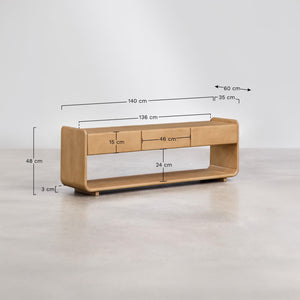 Tinsley TV stand – dimensions diagram, light mango wood