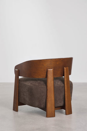 Olea armchair – back view showing oak shell and legs