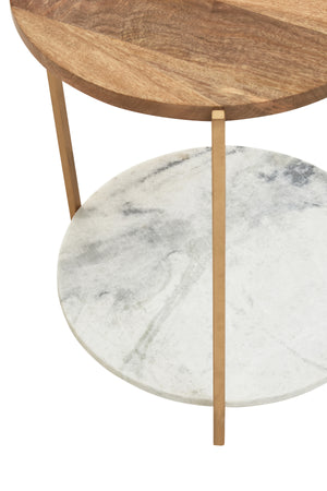 Mandoli White Marble And Wood Side Table