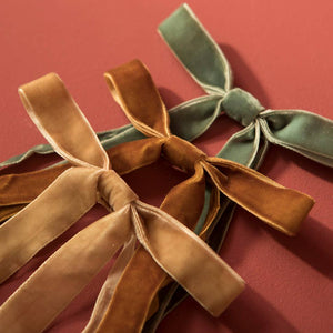 Green Velvet Bows - Set Of 12