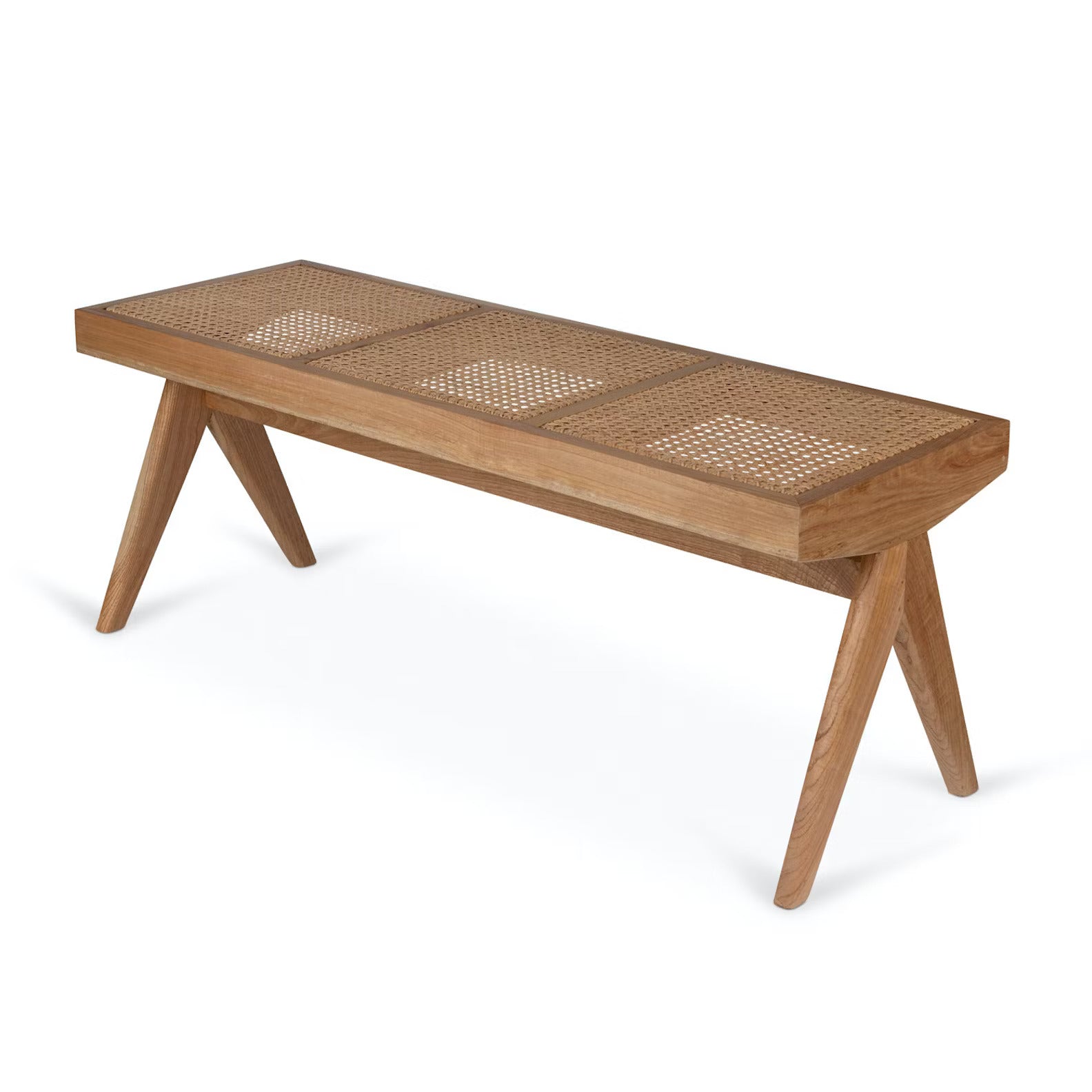Wooden Rattan Bench - 3 Flats - Natural