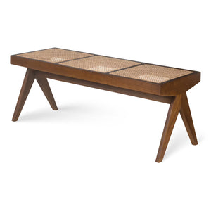 Wooden Rattan Bench - 3 Flats - Brown
