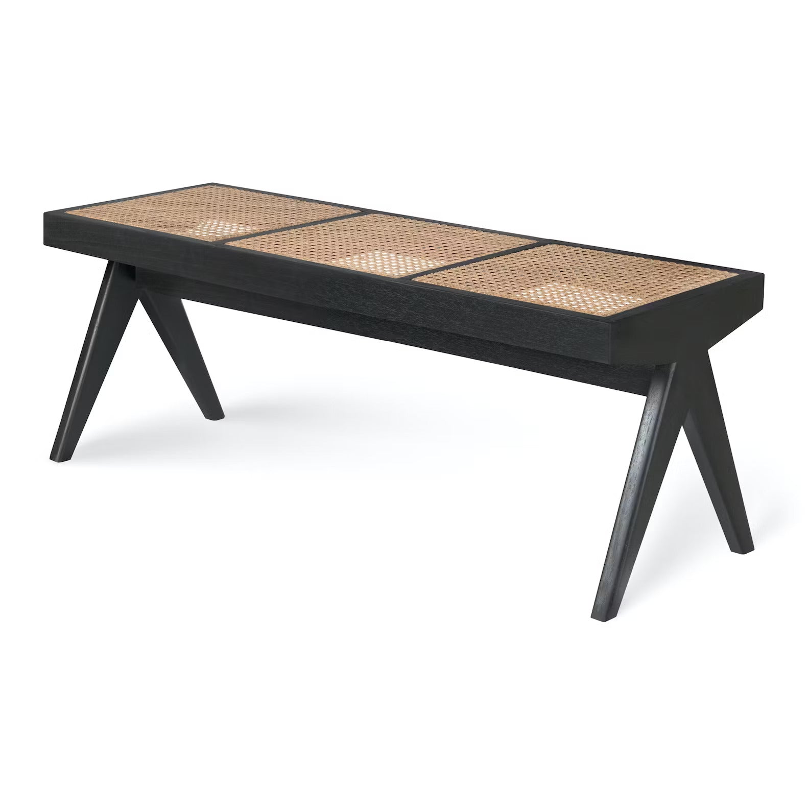 Wooden Rattan Bench - 3 Flats - Black