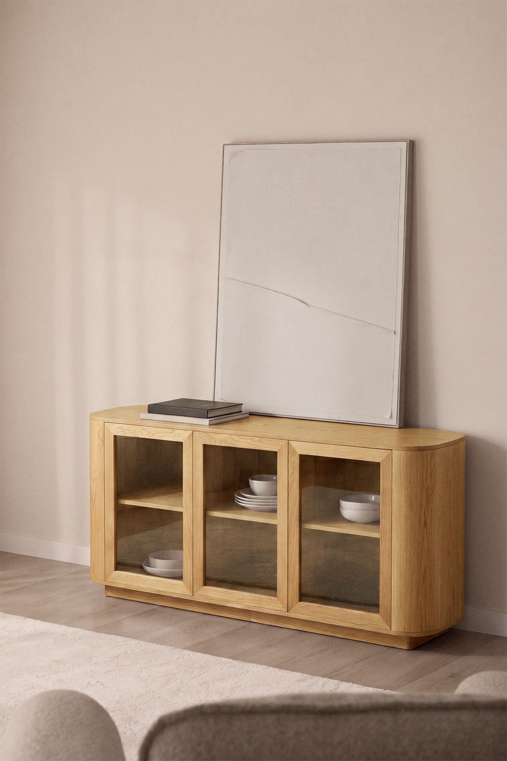 Walia sideboard – front view, closed doors, natural oak veneer