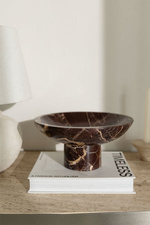 Korinza cherry red marble decorative bowl close-up