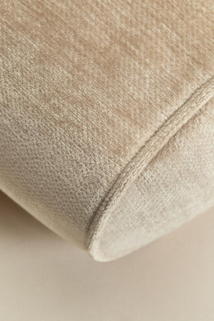 Lesoto bolster cushion – full side view on beige background, army green velvet with white piping ends