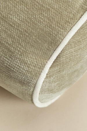 Lesoto bolster cushion – close-up of beige velvet fabric weave texture, macro detail