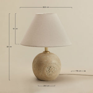 Marvexi table lamp – macro close-up of travertine stone base texture: deep pitting, coral-like fossils, warm beige and ochre tones, no chemical finish