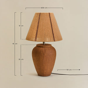 Close-up of the Verena terracotta table lamp and wool shade
