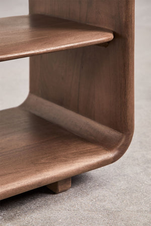 Tinsley TV cabinet – three-quarter view, dark acacia wood