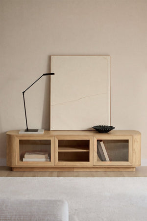 Walia TV unit – front view, closed doors, natural oak veneer