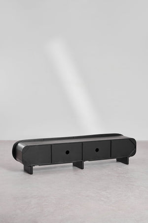 Agathe TV unit – close-up of interior hinge and door open, cable hole visible