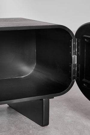 Agathe TV unit – rear three-quarter view, black mango wood