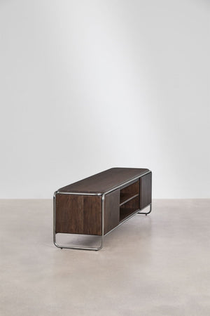 Altrex TV unit – three-quarter rear view, stainless steel frame detail
