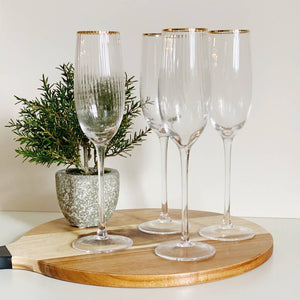 Ribbed Gold Rim Champagne Flutes