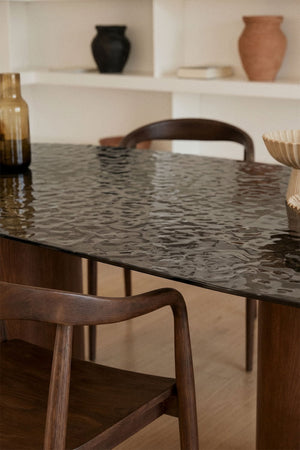 Asgri Oval Dining Table - Dark Wood & Glass