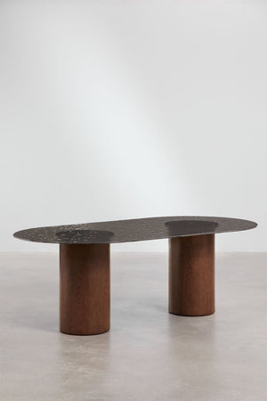 Asgri Oval Dining Table - Dark Wood & Glass
