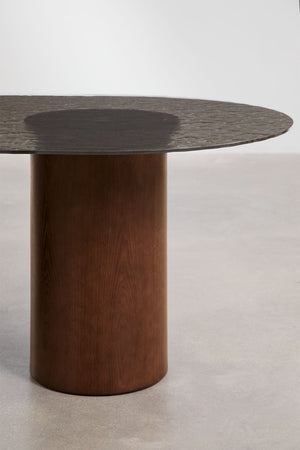 Asgri Oval Dining Table - Dark Wood & Glass