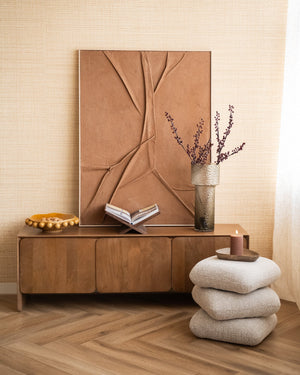 Laurie Pouf Stool - Light Grey & Beige