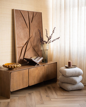 Laurie Pouf Stool - Light Grey & Beige