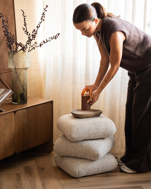 Laurie Pouf Stool - Light Grey & Beige