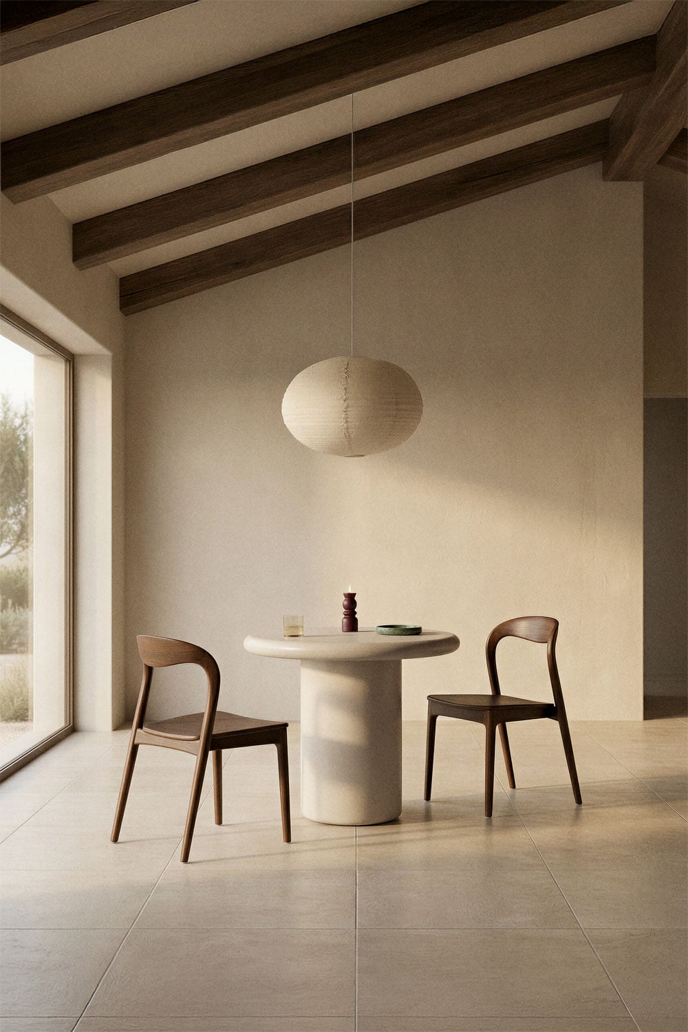 Namara round concrete dining table with dimensions diagram