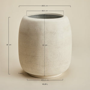 Annabeth concrete planter – close-up of small size body texture: fine pores, micro-pitting, warm cream and sand tones in the matte concrete surface