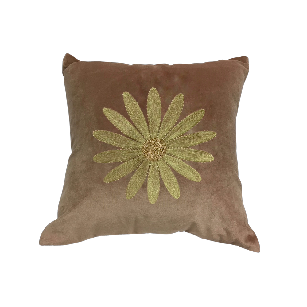 Daisy Velvet Embroidered Cushion