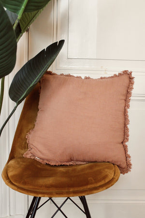 Terracotta Fringe Linen Cushion