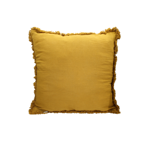 Mustard Fringe Linen Cushion