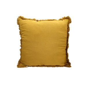 Mustard Fringe Linen Cushion