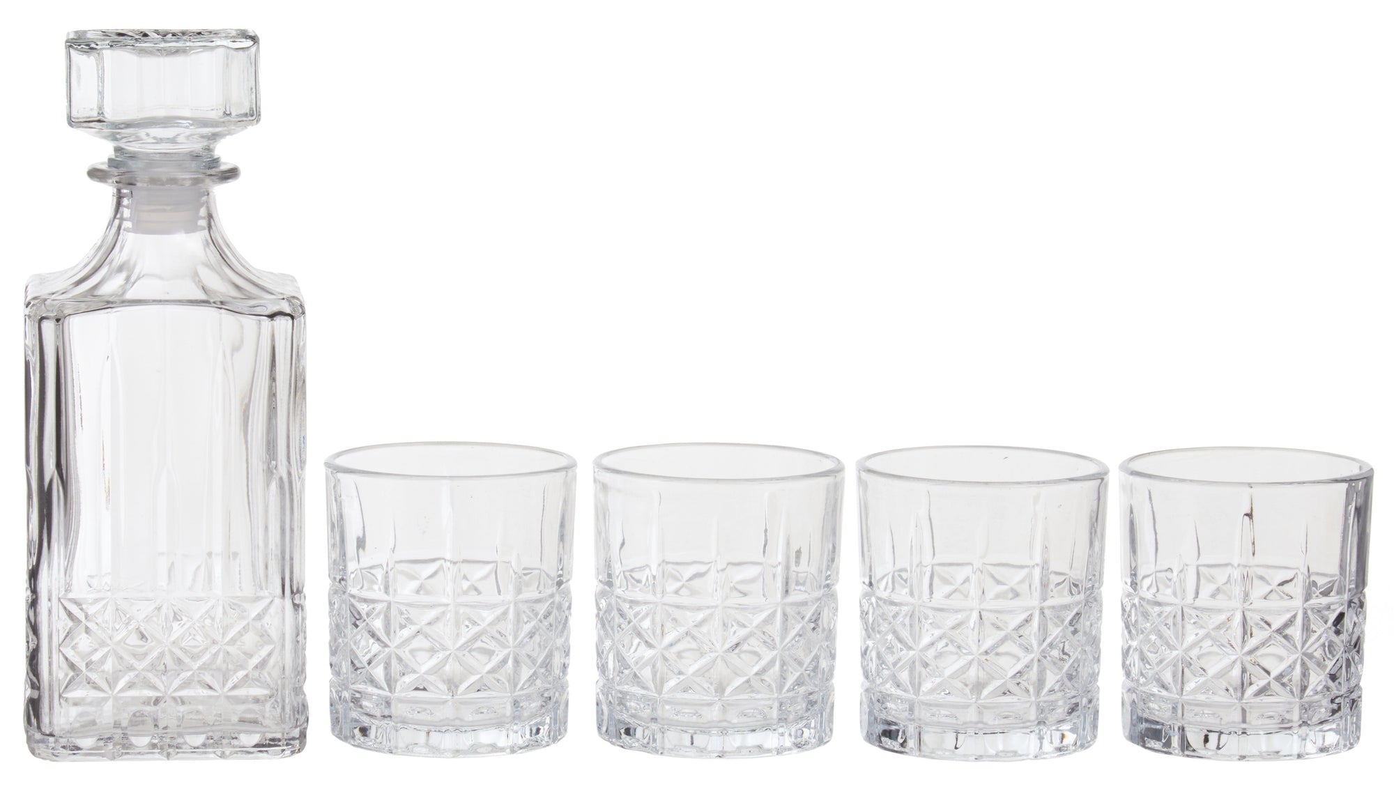 Diamond Pattern Decanter With Four Glasses