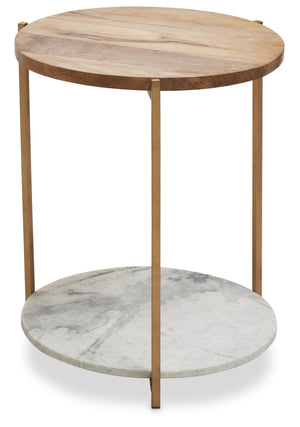 Mandoli White Marble And Wood Side Table