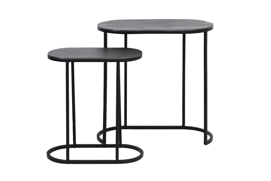 set of 2 black metal side table