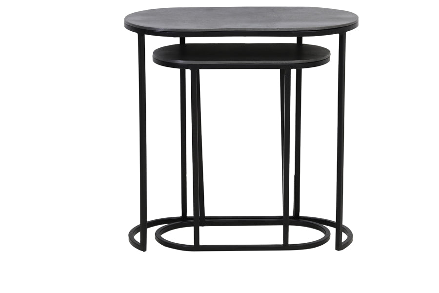 set of 2 black metal side table