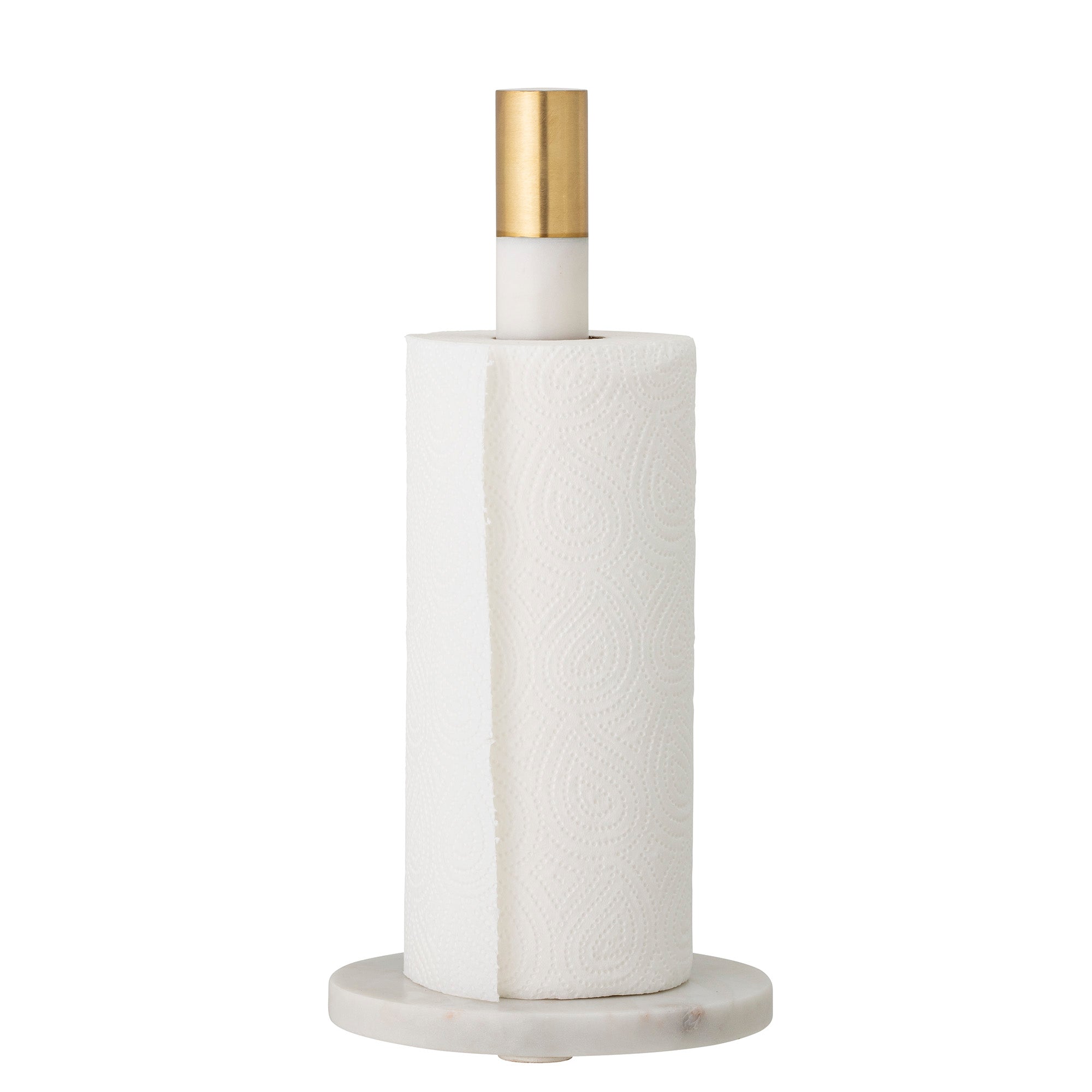 Marble Kitchen Roll Holder White and Gold Brass