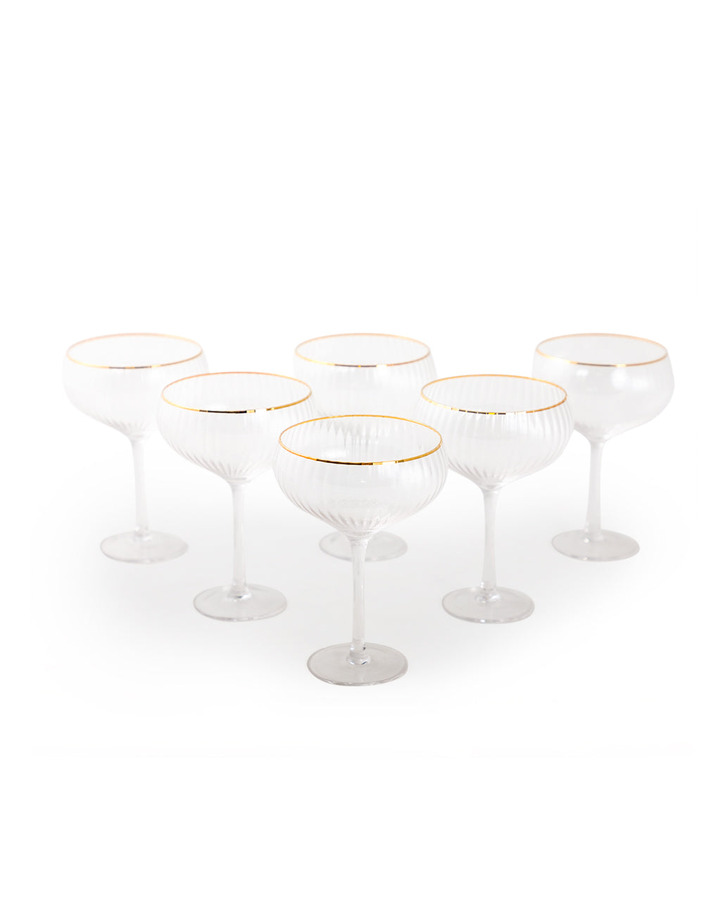 Ribbed Gold Rim Champagne Glasses, Set of 4