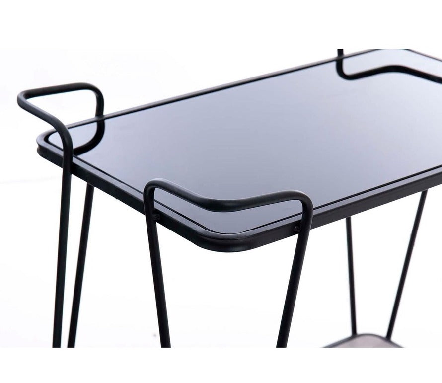 Black Metal Glass Trolley Industrial